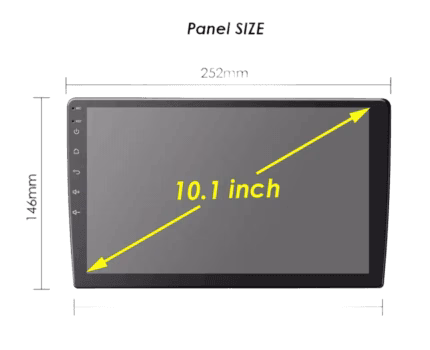 Imagen del radio android de 10 pulgadas con sus medidas